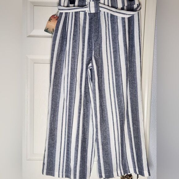 NWT April Kiss XL Striped White Gray Pockets LINEN Blend Wide Legs Women’s Pants - Picture 8 of 10